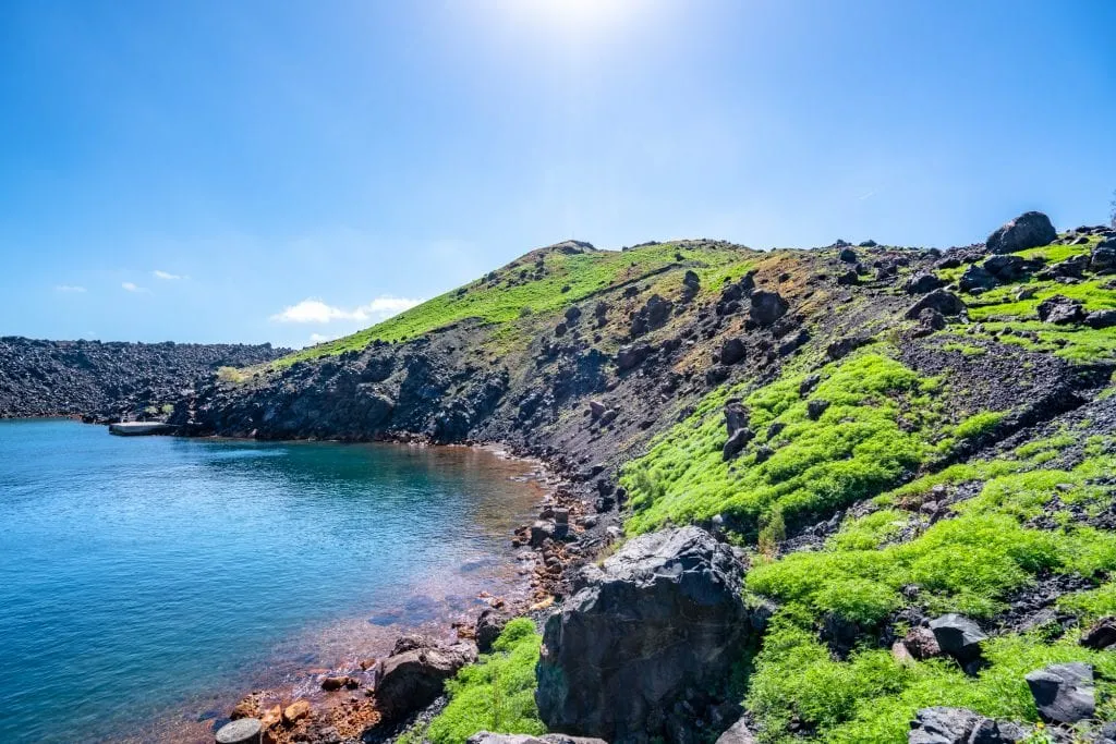 Coastline on Nea Kameni near Santorini, 3 days in Santorini Greece Itinerary