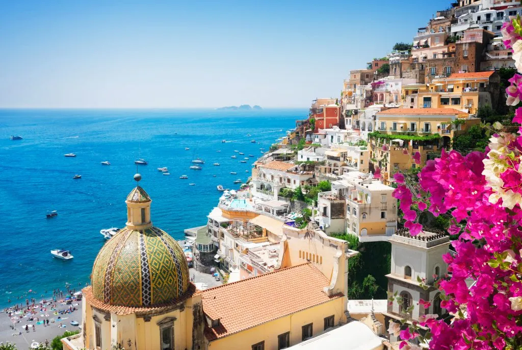 view of the amalfi coast as seen from overlooking positano on the amalfi coast, one of the best italian coastal towns