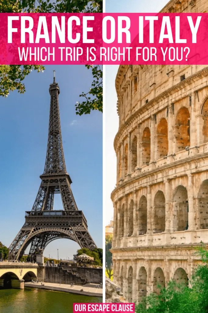 France or Italy: side-by-side images of Eiffel Tower and Colosseum