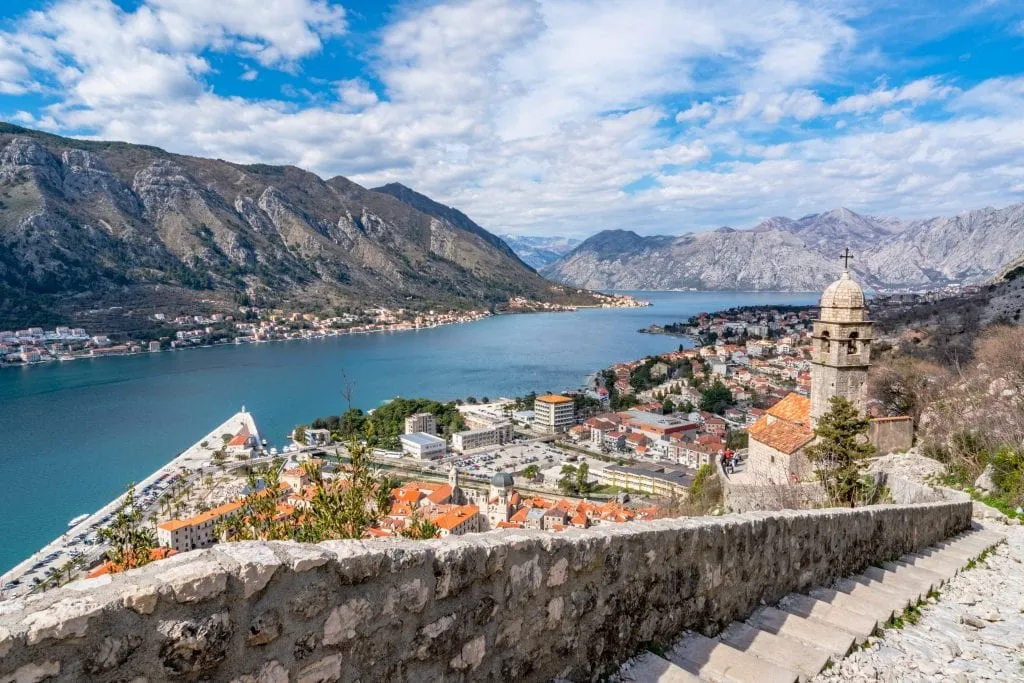 Steps leading up to San Giovanni's Fortress with view of the Bay of Kotor, What to Do in Kotor Montenegro