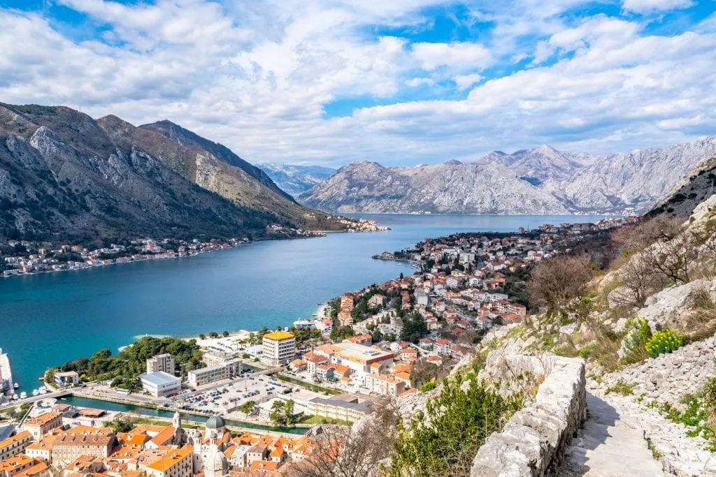 view of bay of kotor from above when climbing to san giovanni fortress