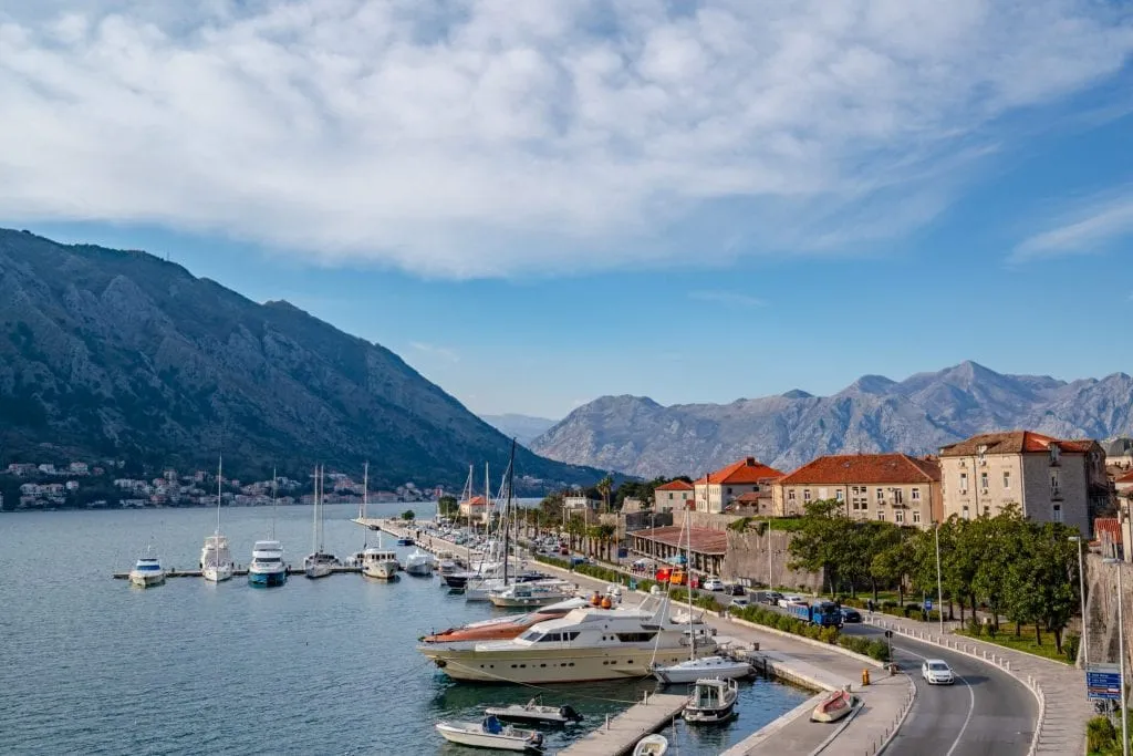 view of bay of kotor with sailboats in the water