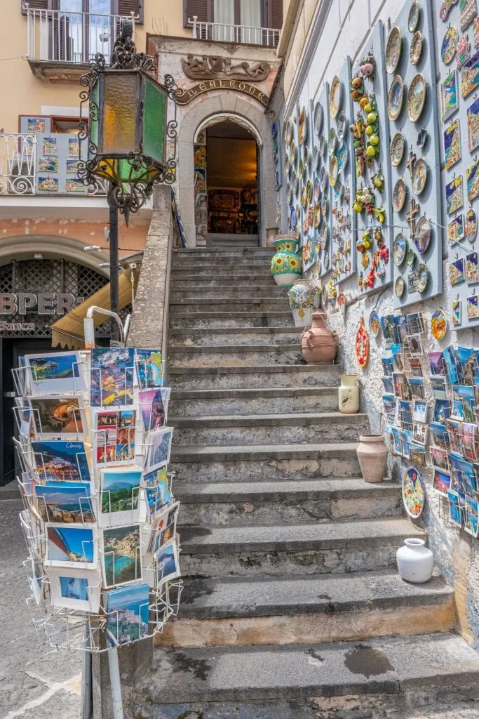 Staircase with a wall of magnets in Amalfi