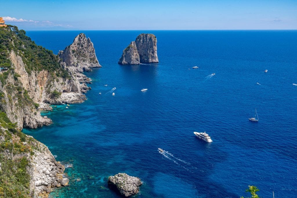 Photo of Faraglioni near Capri, as seen from the Garden of Augustus on a Capri Day Trip