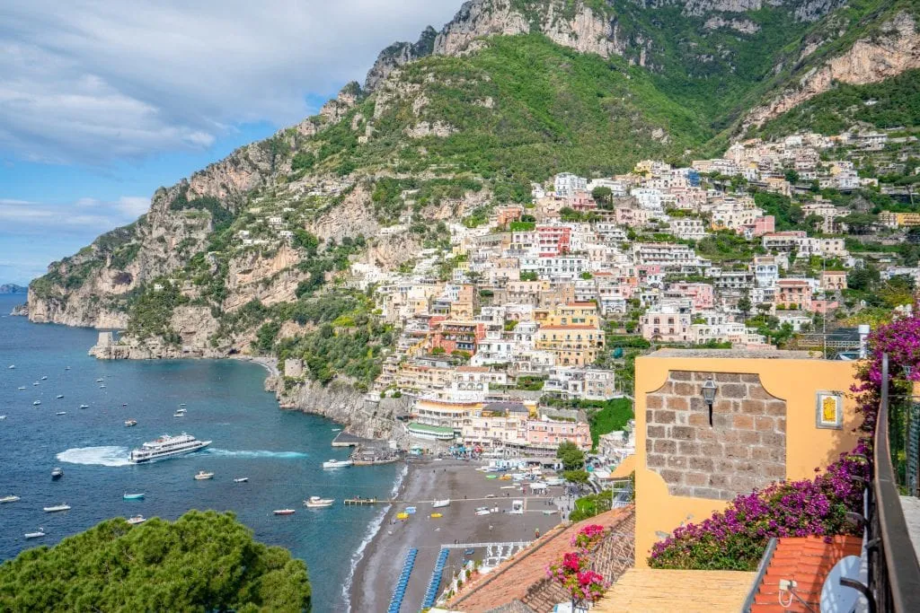 View of Positano and Positano Beach from above: Amalfi Coast or Cinque Terre
