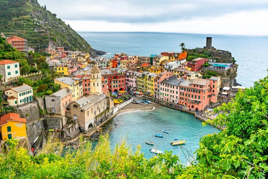 View of Vernazza harbor from above--worth adding to your list of sights when planning a trip to Italy!