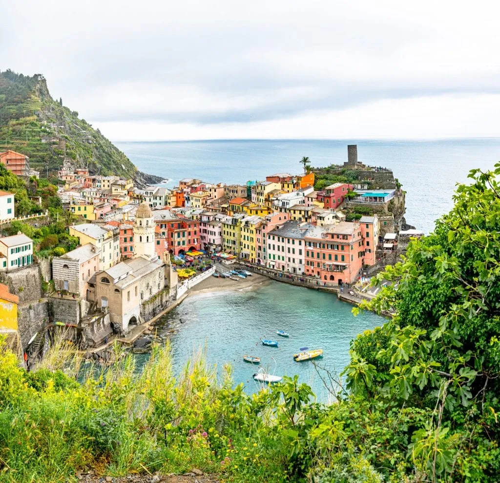 View of Vernazza harbor from above, Cinque Terre