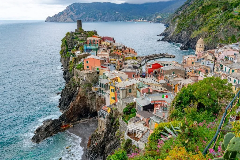 Photo of Vernazza from above--an essential viewpoint to find after traveling from Florence to Cinque Terre!