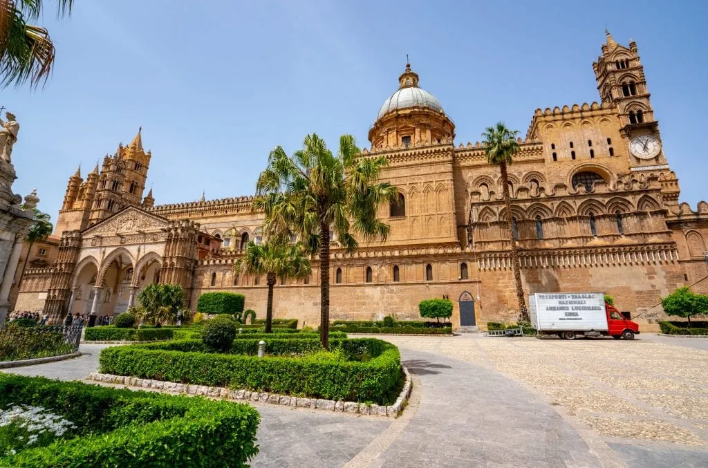 Palermo Cathedral as seen from across the street, a wonderful place to start your 10 days in Sicily itinerary