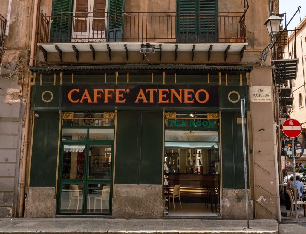 Photo of facade of Cafe Ateneo in Palermo, Sicily