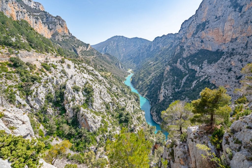 Verdon Gorge, France, taken from above--you can see the turquoise river in the center of the photo, far below the cliffs that take up most of the shot