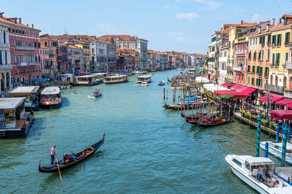 Photo of Venice's Grand Canal as taken from the Rialto Bridge, an iconic view to seek out during your week in Italy