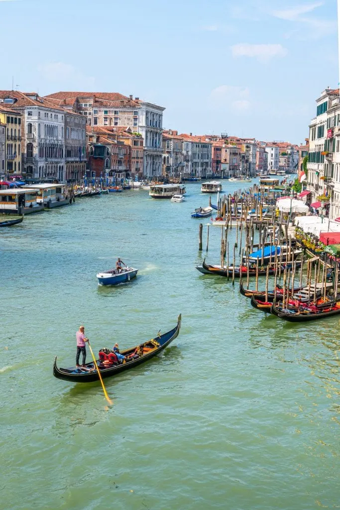 Grand Canal of Venice with a gondola in the center