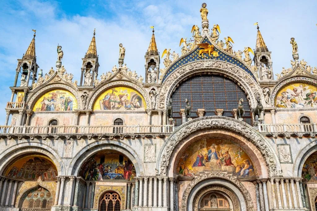 CLose up of facade of St. Mark's Basilica in Venice