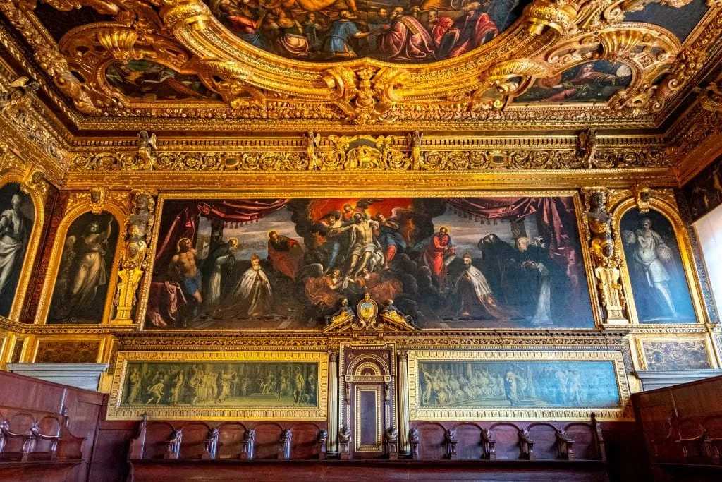 intricate gold ceilings in doges palace in venice. one of the most interesting facts about venice was that its empire was a republic