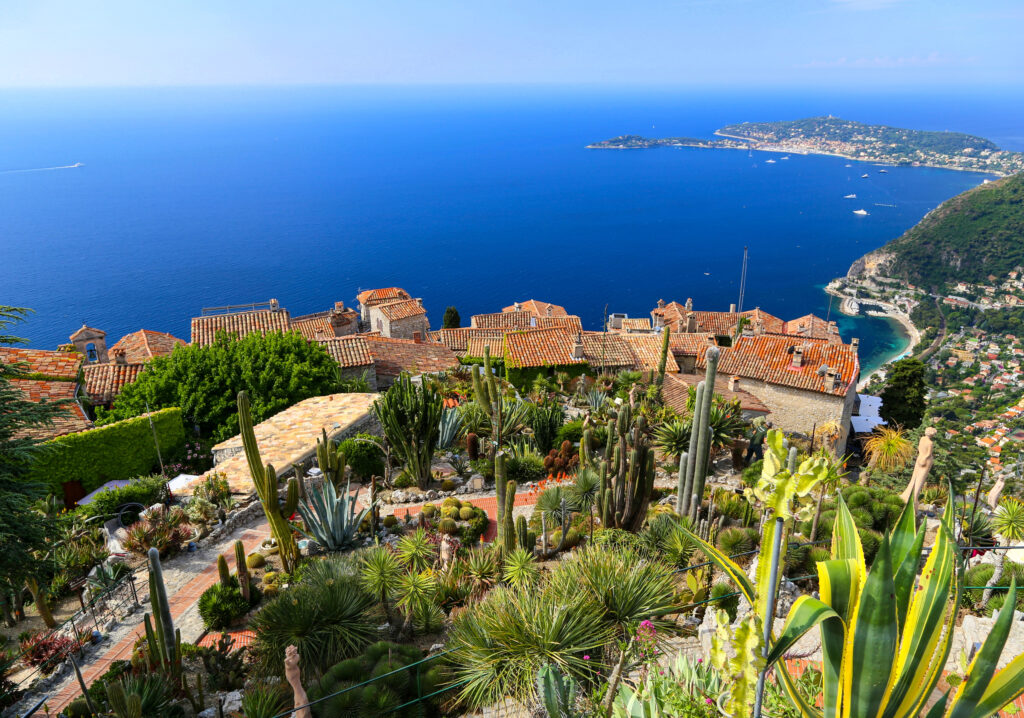 view of eze france and mediterranean sea as seen from the jardin exotique