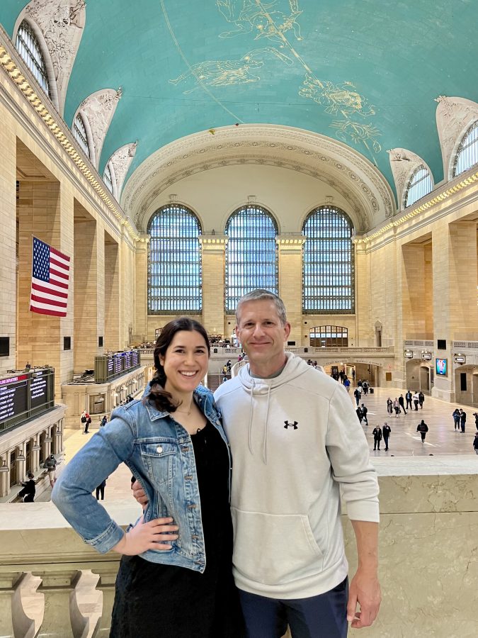 kate storm with her dad in grand central terminal in new york city
