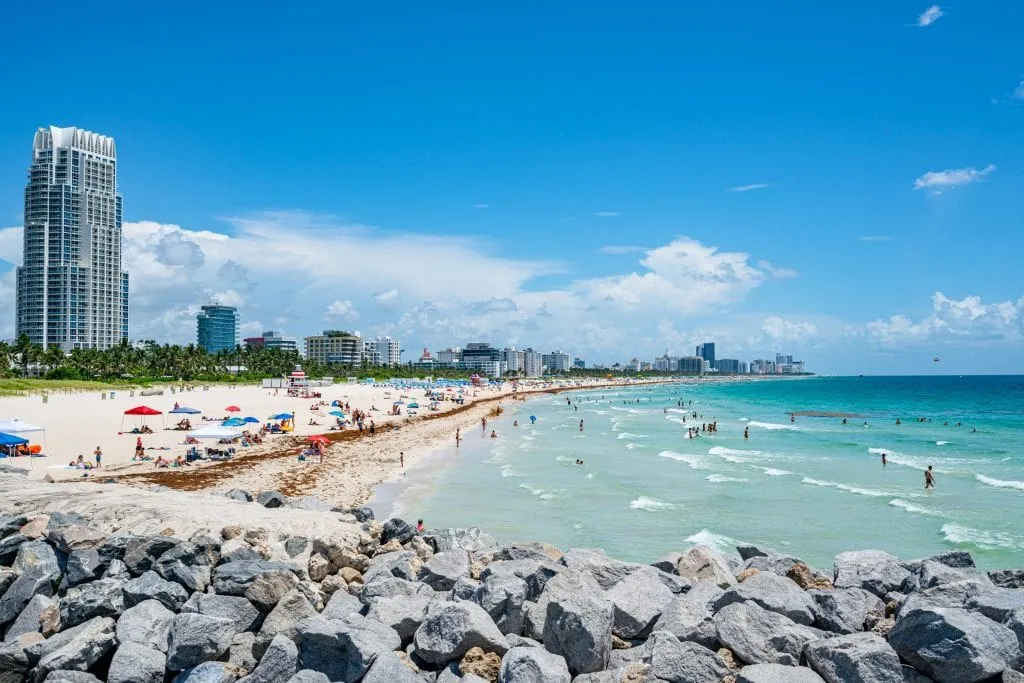 South Beach, as seen from the South Pointe Park Pier in Miami Beach.