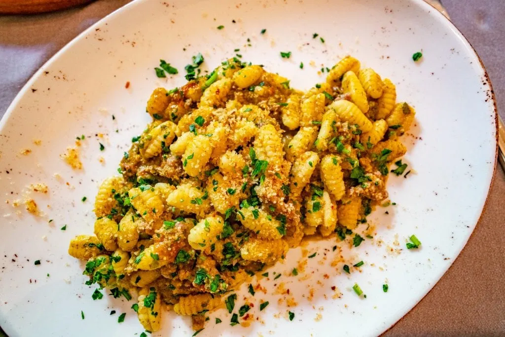 Plate of pasta in Sicily Italy as seen from above