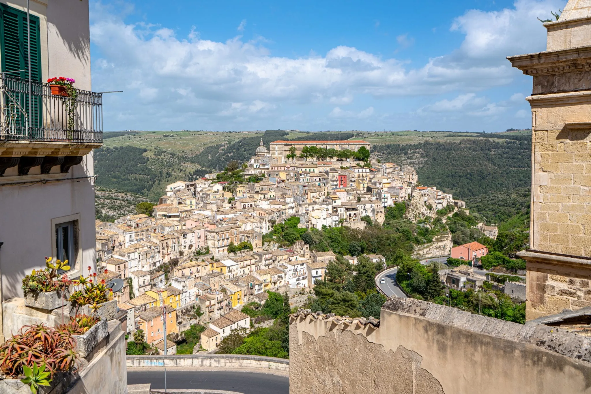 Ragusa Ilba as seen from above in the Val di Noto, a must-see place during a Sicily road trip itinerary