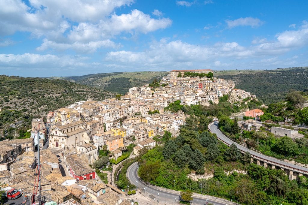 Ragusa Ilba in Sicily as seen from above--one of the Baroque towns that make up a UNESCO World Heritage Site on the island and are full of interesting facts about Sicily