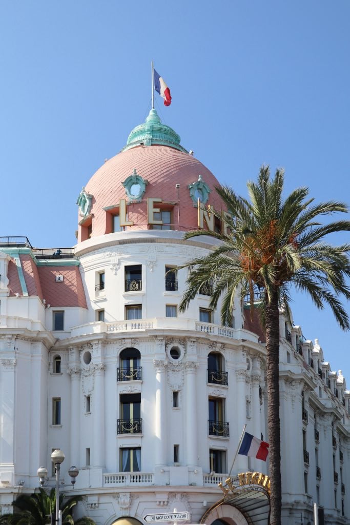 famous white and pink dome of hotel negresco in nice france