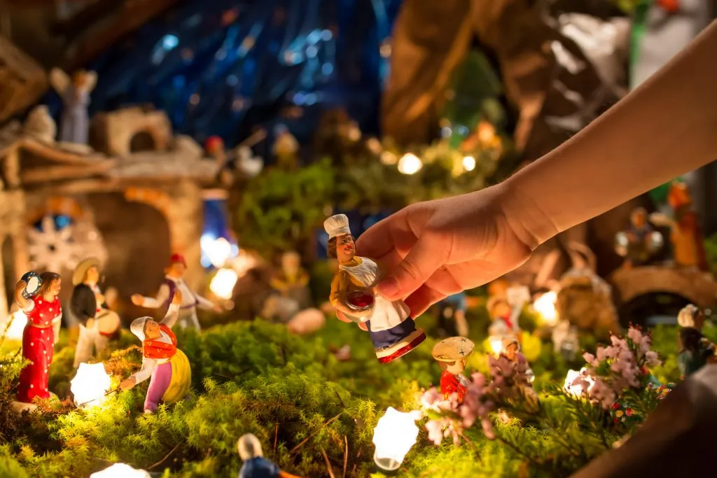 wooden carvings in a provencal christmas nativity