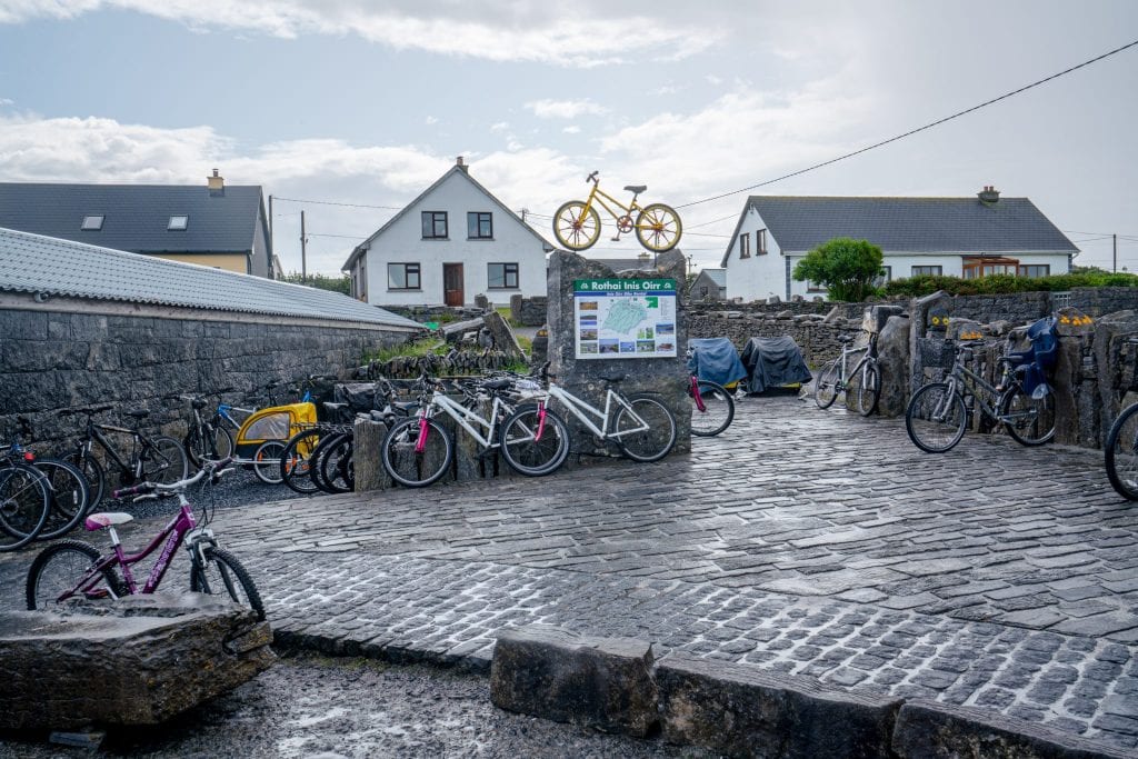 Parked bikes waiting to be rented on Inisheer Island Ireland