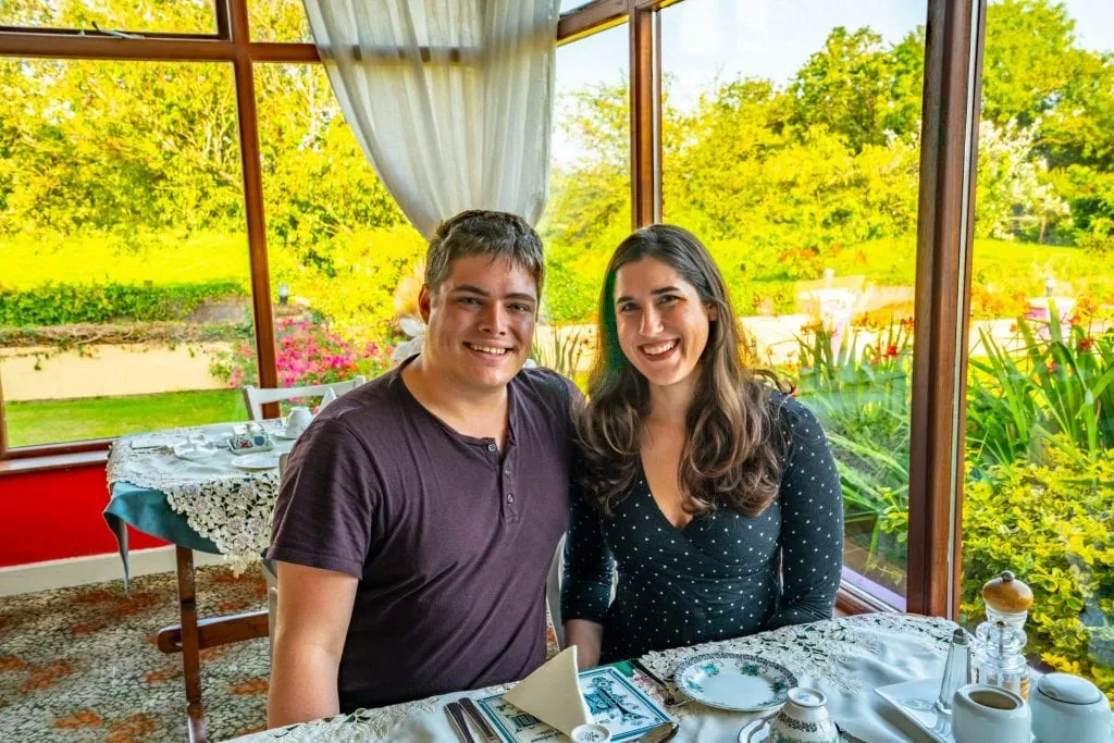 Kate Storm and Jeremy Storm in breakfast room at Findus Farmhouse Ireland