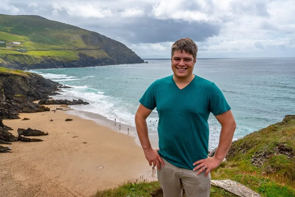 Jeremy Storm standing in front of Slea Head Beach on the Dingle Peninsula in Ireland