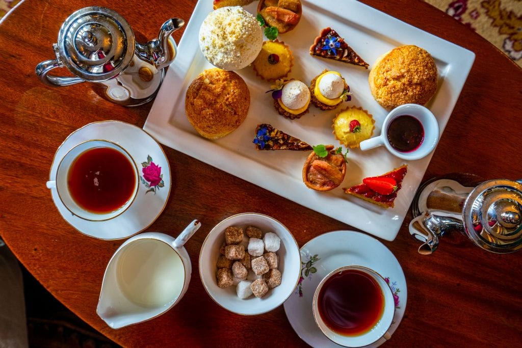 Afternoon tea in Belleek Castle Ireland shot from above