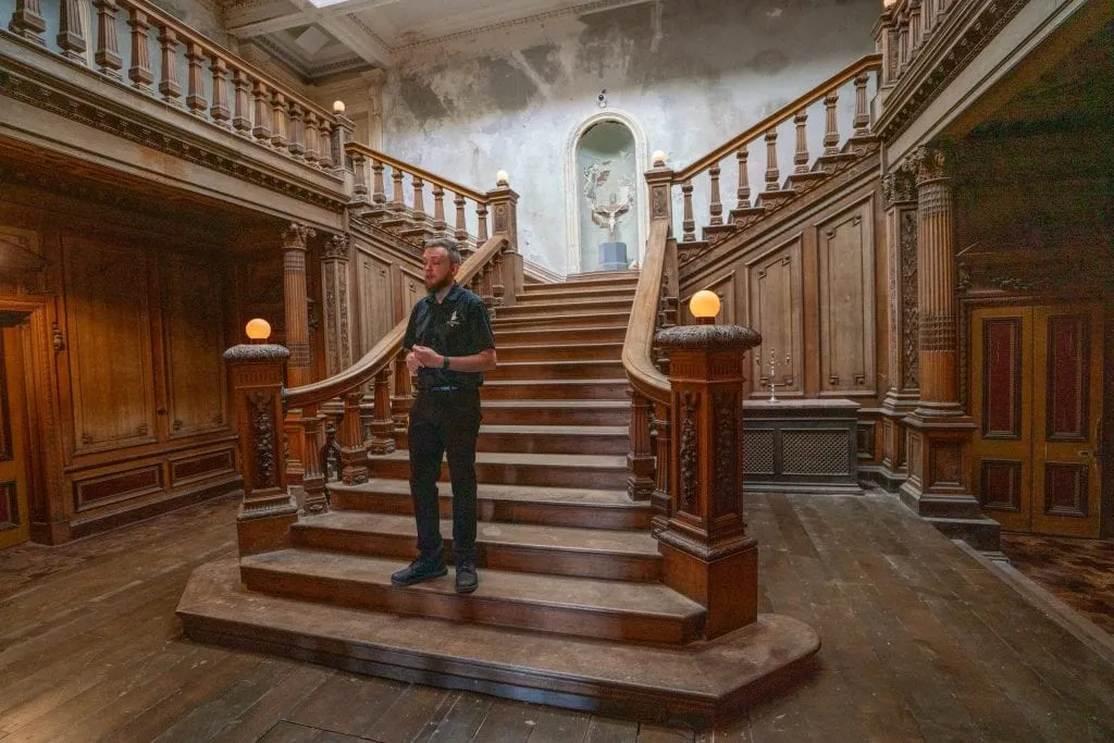 Staircase in the haunted Loftus Hall, one of the best places to explore in Ireland off the beaten path