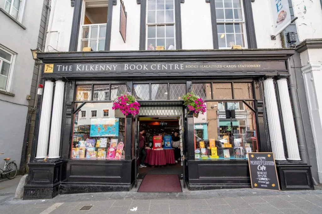 Front facade of a colorful boosktore in Kilkenny Ireland