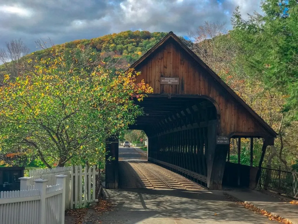 Covered bridge in Woodstock Vermont, one of the most iconic places to visit in New England.