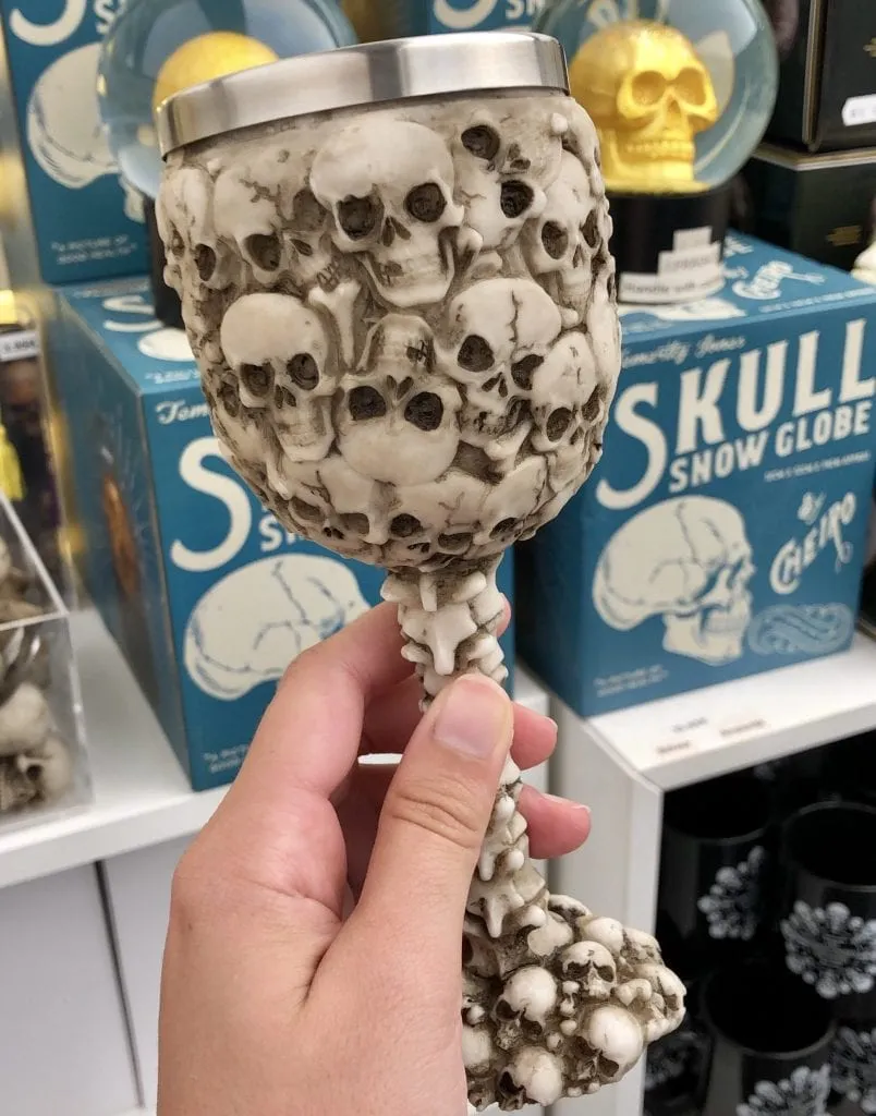 Goblet covered in skulls as seen in the Paris catacombs gift shop