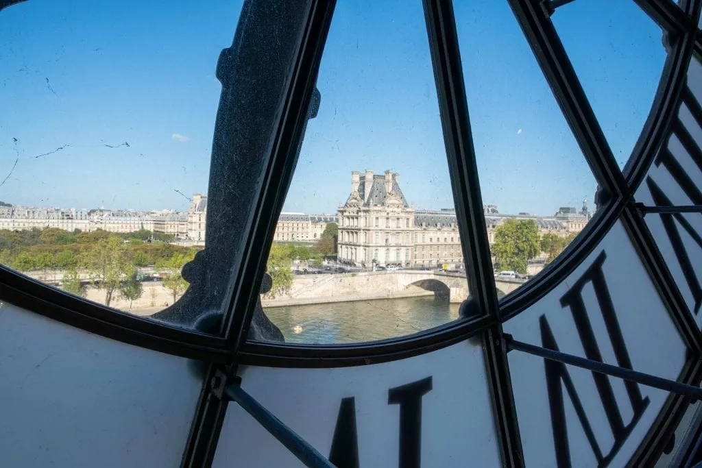 View looking out of one of the clocks of Musee d'Orsay, a popular place for photography in Paris