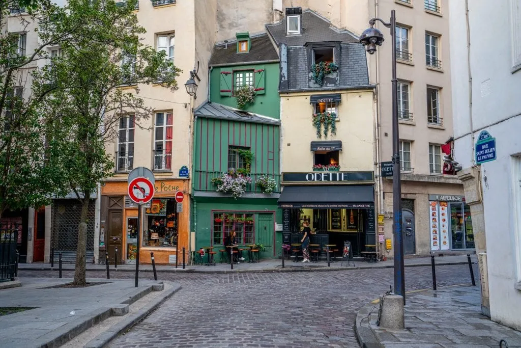 Odette Cafe in Paris with no people in front, one of the best places to take photos in Paris France