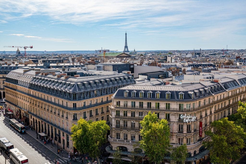 View of the Eiffel Tower from Galeries Lafayette Department Store, a must-see during your 2 days in Paris itinerary