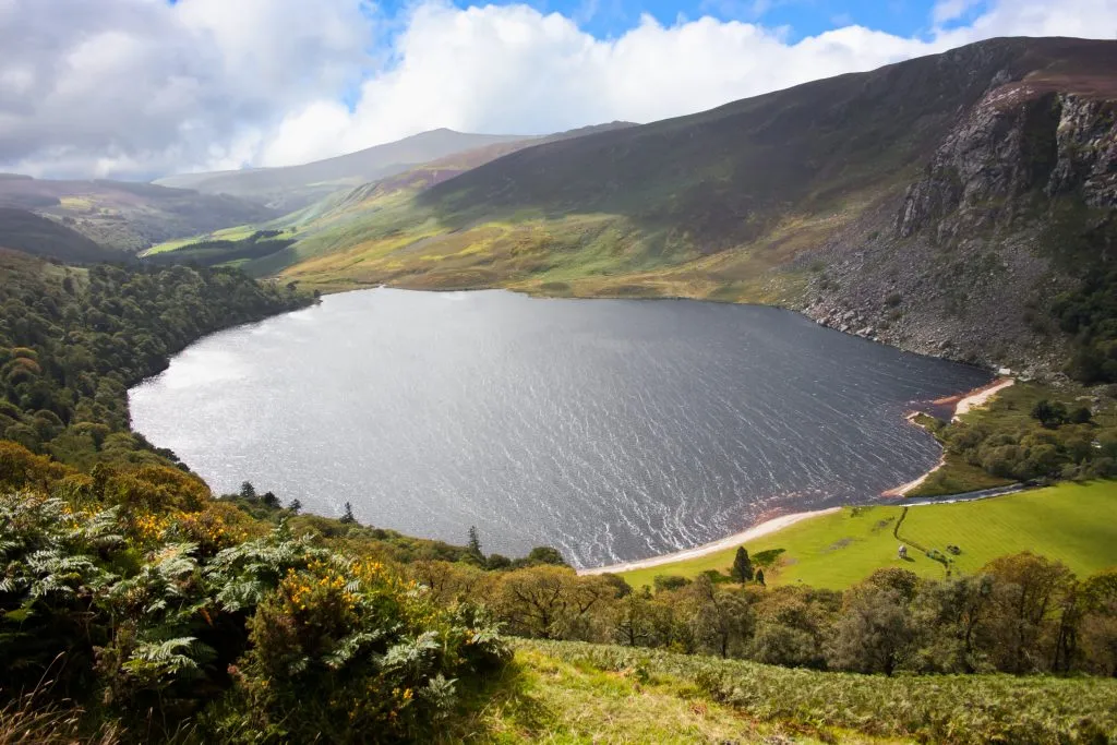 guinness lake in the wicklow mountains ireland as seen from above