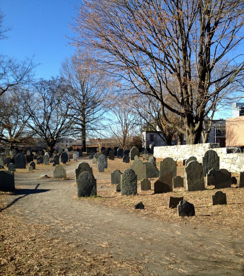 burying point cemetery in salem massachusetts on a sunny day in the late fall