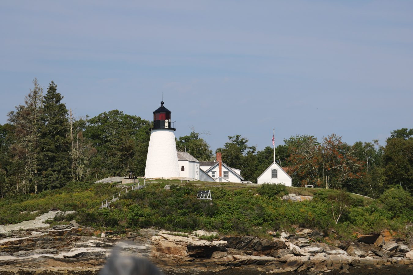 burnt island light, small white lighthouse off the coast of maine