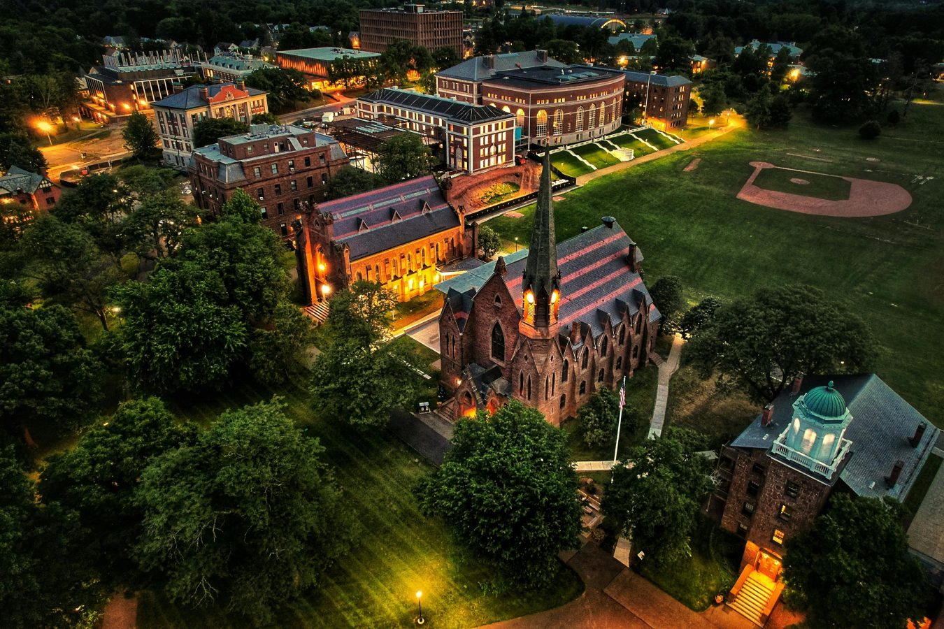 aerial view of wesleyan university in middletown connecticut