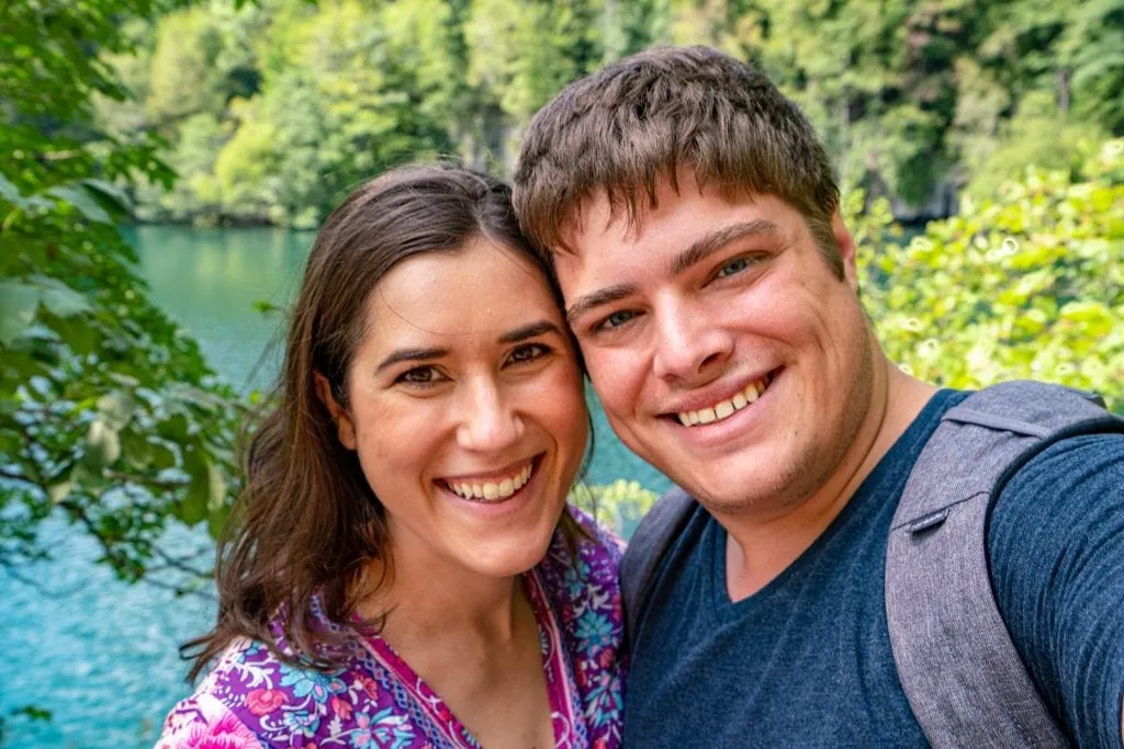 Kate Storm and Jeremy Storm taking a selfie at Plitvice Lakes National Park