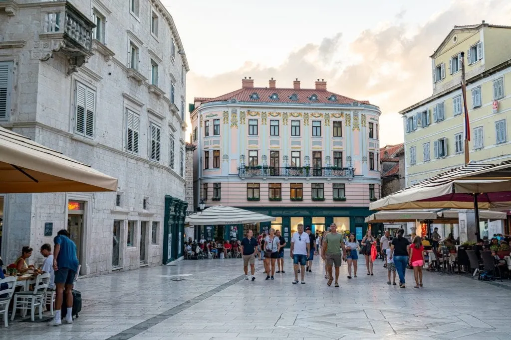 People's Square in Split Croatia at sunset