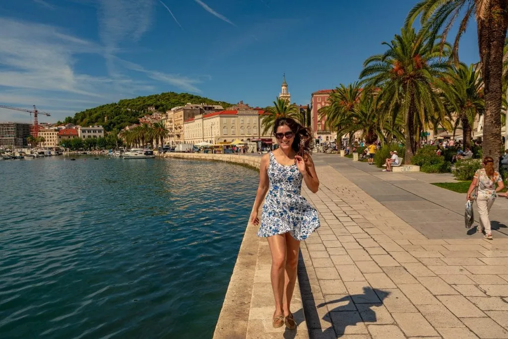 Kate Storm skipping along the Riva in Split Croatia