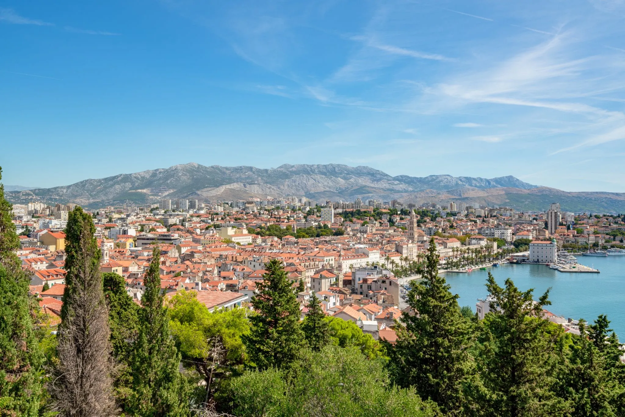 View of Split Croatia as seen from Marjan Hill on a sunny day--definitely don't missing visiting Split on your 10 days in Croatia itinerary!