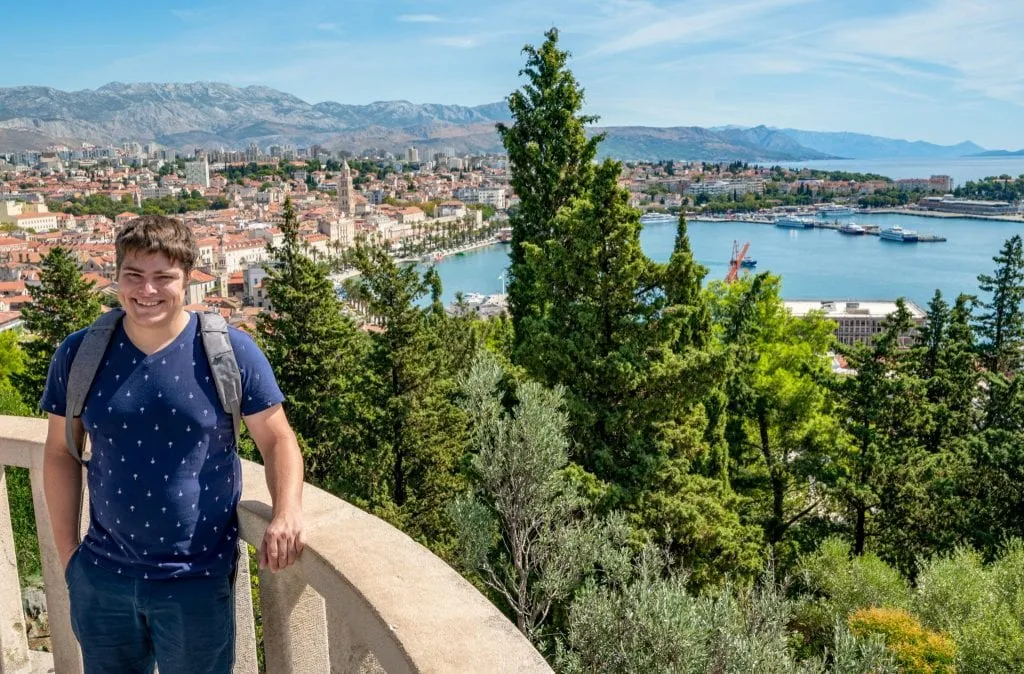 Jeremy Storm on Marjan Hill in Split Croatia with the cityscape in the background