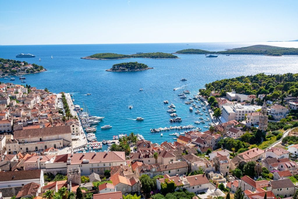 View of Hvar Town and Pakleni Islands from Spanish Fort, one of the best things to see in Hvar Croatia