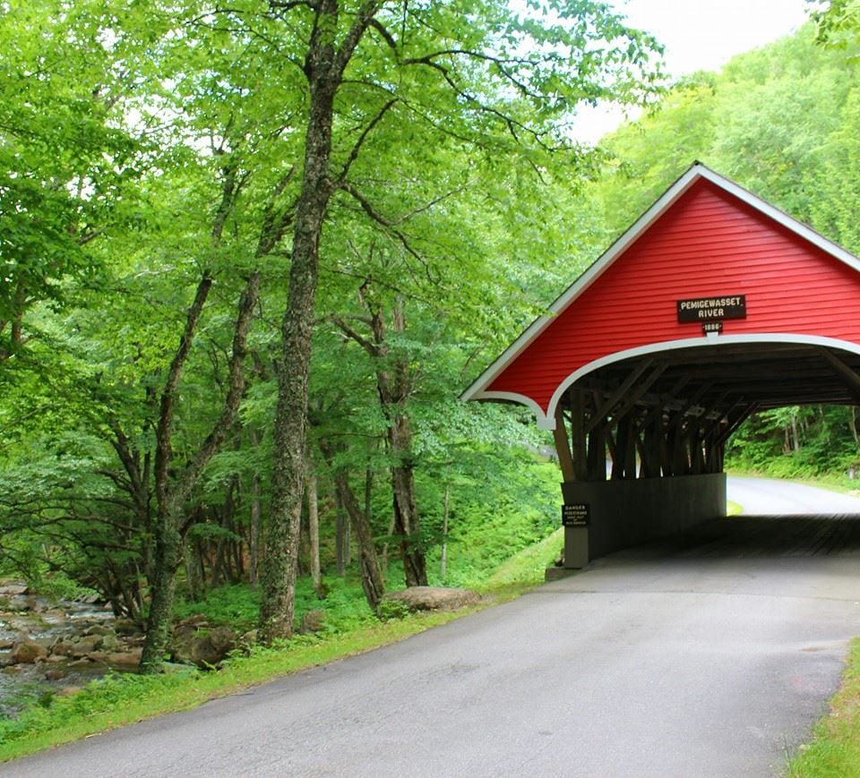 New Hampshire 1886 Pemigewasset Covered Bridge at Fronconia Notch State Park, part of one of the best east coast USA road trips!