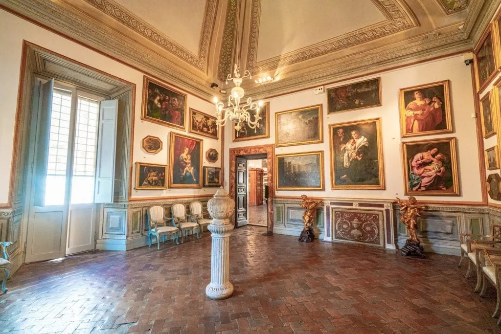 Corner of an art collection at Palazzo Spada Rome with a window on the left